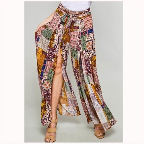 Boutique Pants - VIBRANT BOHO SPLIT LEG PANTS
